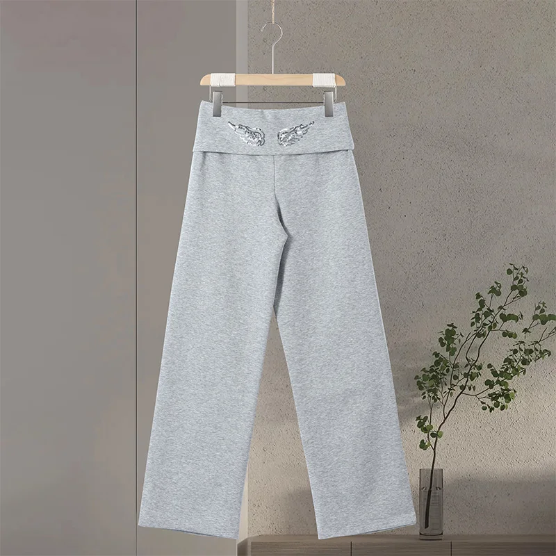 Casual Sequin Wings Hooded Sweatshirt Pant Set Women Solid Loose Full Sleeve Pullover Suit 2026 Spring Autumn Lady Daily Outfit