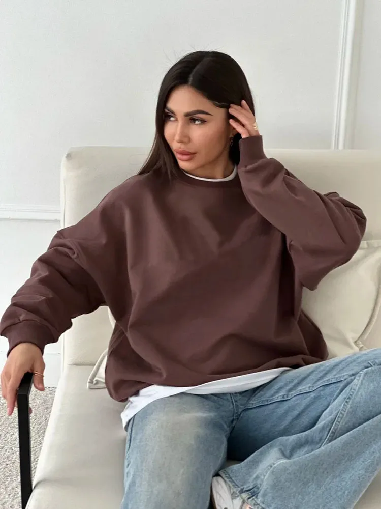 Streamgirl Women Fleece Sweatshirts Autumn Winter Loose O Neck Brown Velvet Pullovers Red Warm Fleece Sweatshirts Women Couple