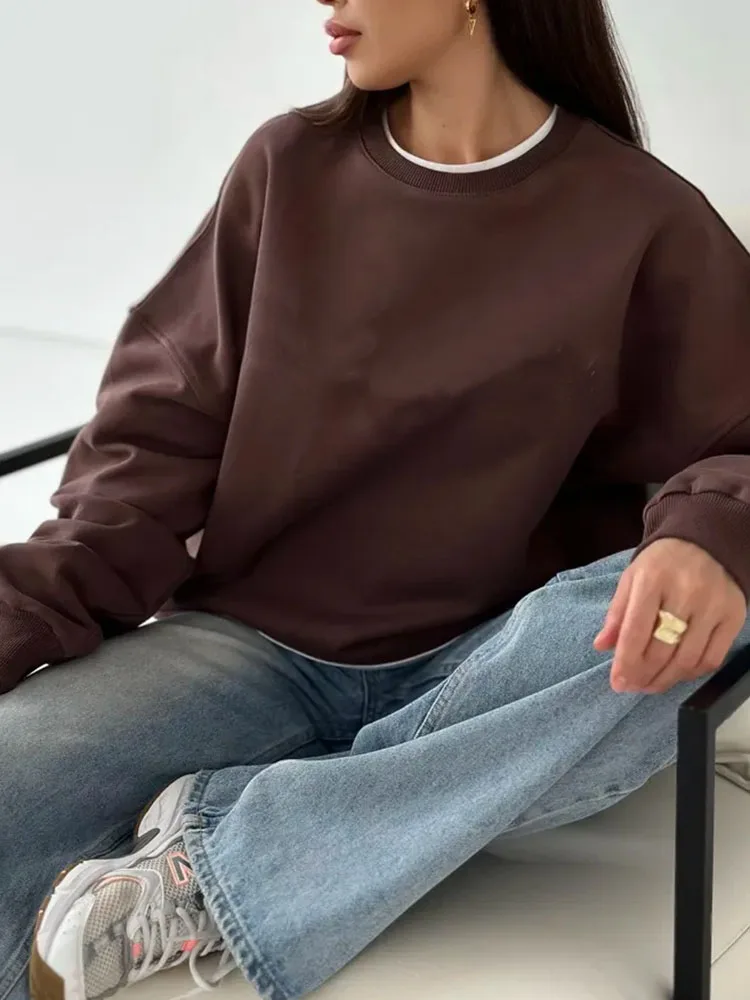 Streamgirl Women Fleece Sweatshirts Autumn Winter Loose O Neck Brown Velvet Pullovers Red Warm Fleece Sweatshirts Women Couple