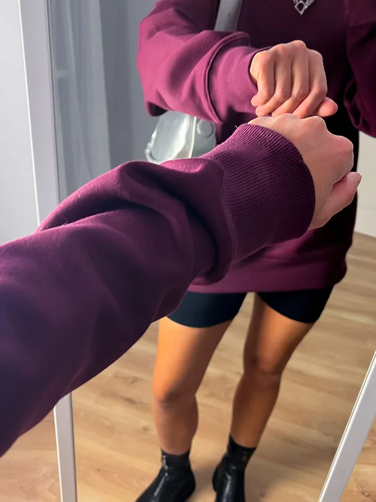 Streamgirl Women Fleece Sweatshirts Autumn Winter Loose O Neck Brown Velvet Pullovers Red Warm Fleece Sweatshirts Women Couple