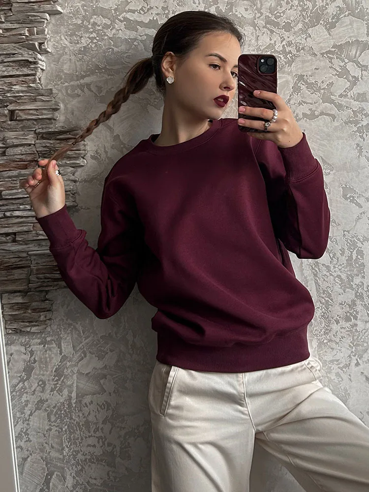 Streamgirl Women Fleece Sweatshirts Autumn Winter Loose O Neck Brown Velvet Pullovers Red Warm Fleece Sweatshirts Women Couple