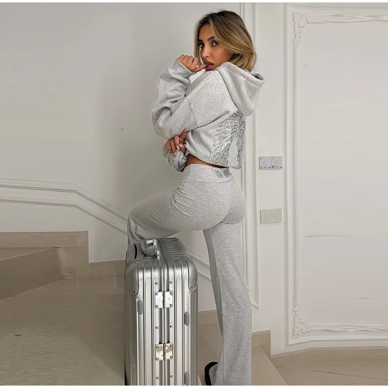 Sequins Wings Hooded Sweatshirt Women's Casual Full Sleeve Hoodies Female Top 2025 Autumn And Winter New Ladies Loose Streetwear