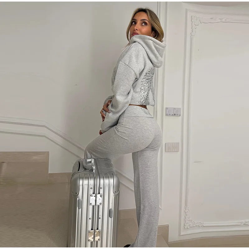 Sequins Wings Hooded Sweatshirt Women's Casual Full Sleeve Hoodies Female Top 2025 Autumn And Winter New Ladies Loose Streetwear