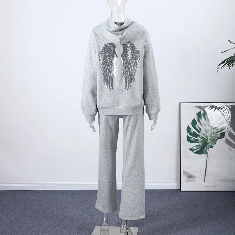 Sequins Wings Hooded Sweatshirt Women's Casual Full Sleeve Hoodies Female Top 2025 Autumn And Winter New Ladies Loose Streetwear