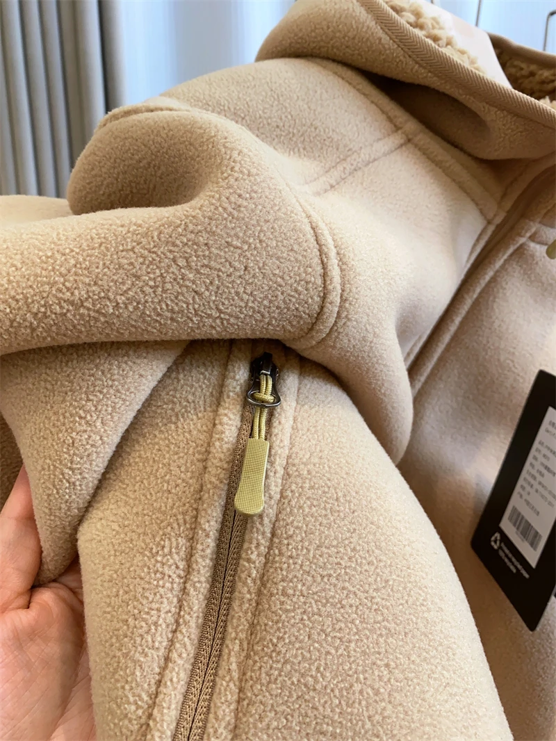 2026 Women Fleece Hoodies Spring Sweatshirts Zipper Pockets Long Sleeves Hooded Thick Loose Y2k Casual Office Lady Autumn Winter