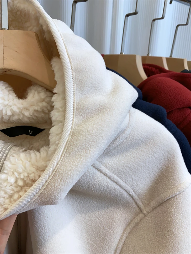 2026 Women Fleece Hoodies Spring Sweatshirts Zipper Pockets Long Sleeves Hooded Thick Loose Y2k Casual Office Lady Autumn Winter