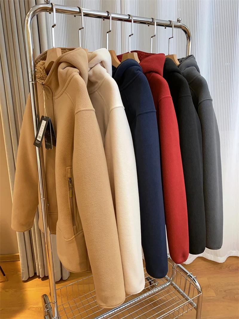 2026 Women Fleece Hoodies Spring Sweatshirts Zipper Pockets Long Sleeves Hooded Thick Loose Y2k Casual Office Lady Autumn Winter