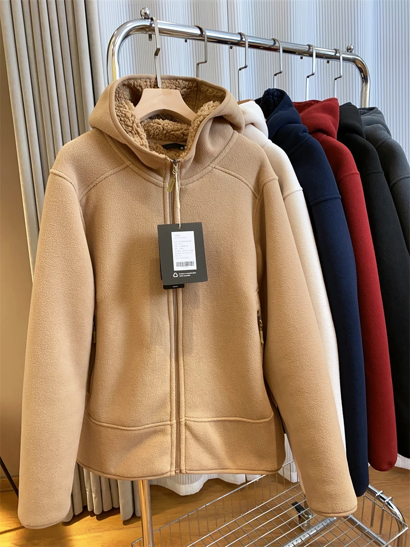 2026 Women Fleece Hoodies Spring Sweatshirts Zipper Pockets Long Sleeves Hooded Thick Loose Y2k Casual Office Lady Autumn Winter