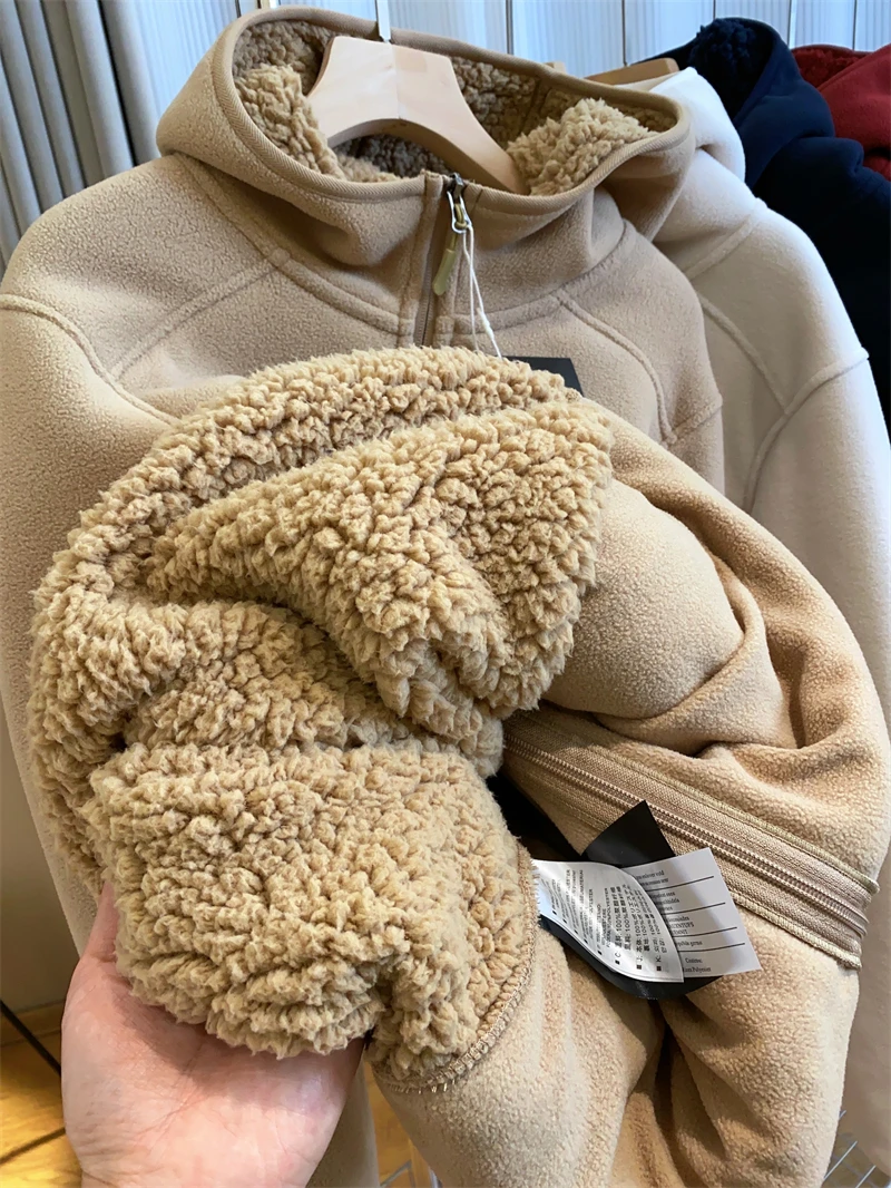 2026 Women Fleece Hoodies Spring Sweatshirts Zipper Pockets Long Sleeves Hooded Thick Loose Y2k Casual Office Lady Autumn Winter