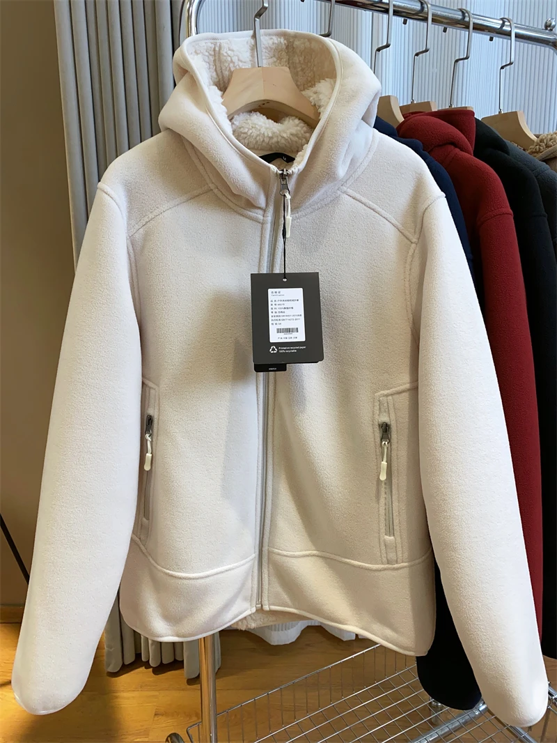2026 Women Fleece Hoodies Spring Sweatshirts Zipper Pockets Long Sleeves Hooded Thick Loose Y2k Casual Office Lady Autumn Winter