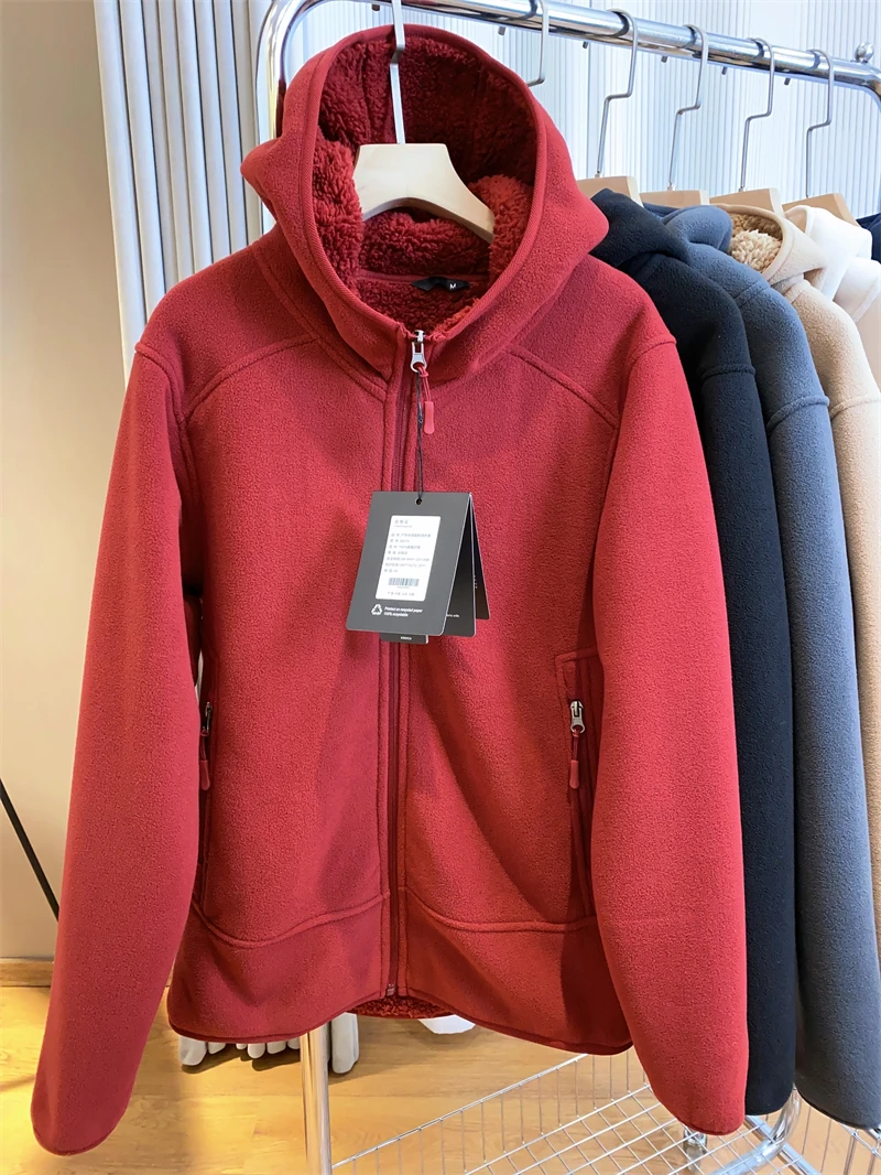 2026 Women Fleece Hoodies Spring Sweatshirts Zipper Pockets Long Sleeves Hooded Thick Loose Y2k Casual Office Lady Autumn Winter