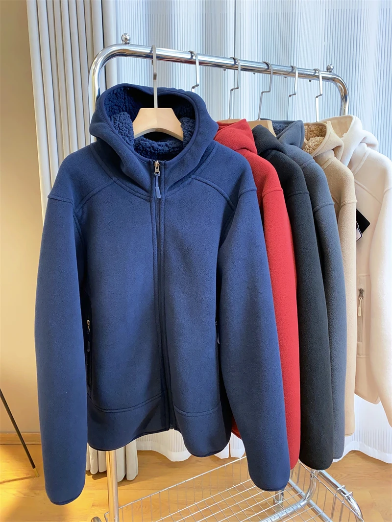 2026 Women Fleece Hoodies Spring Sweatshirts Zipper Pockets Long Sleeves Hooded Thick Loose Y2k Casual Office Lady Autumn Winter