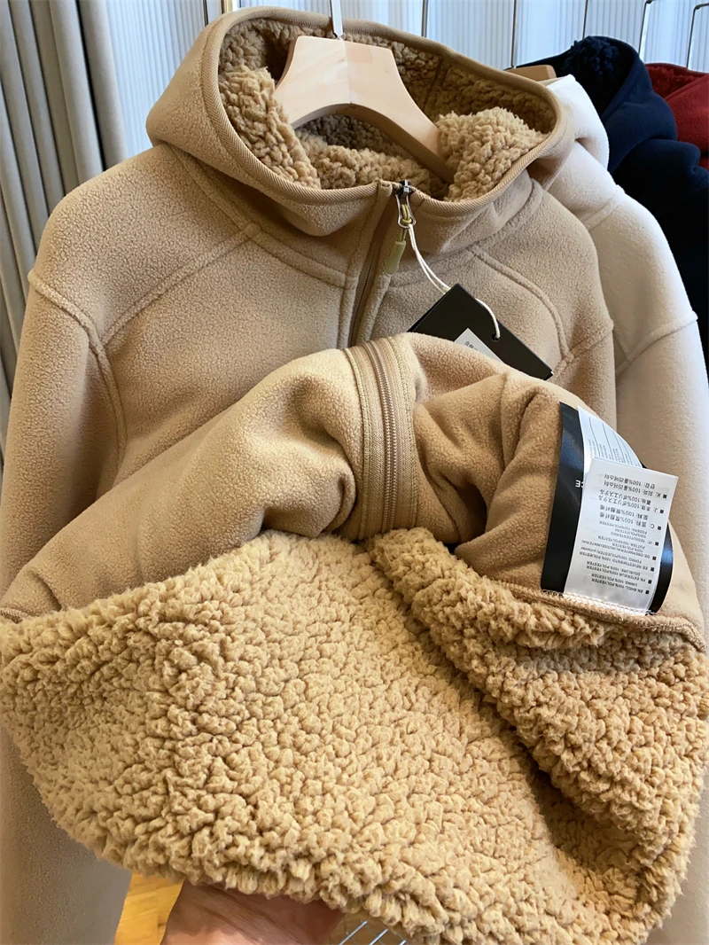 2026 Women Fleece Hoodies Spring Sweatshirts Zipper Pockets Long Sleeves Hooded Thick Loose Y2k Casual Office Lady Autumn Winter
