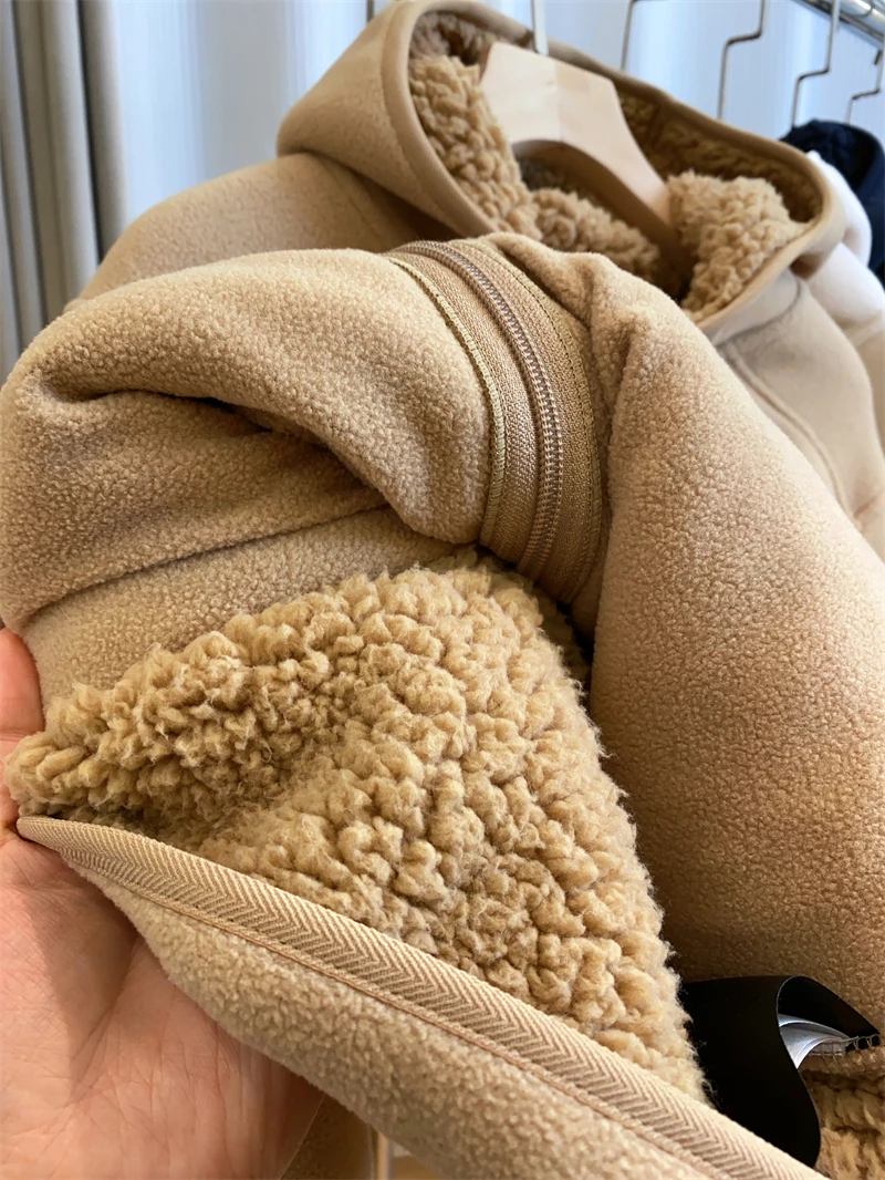 2026 Women Fleece Hoodies Spring Sweatshirts Zipper Pockets Long Sleeves Hooded Thick Loose Y2k Casual Office Lady Autumn Winter