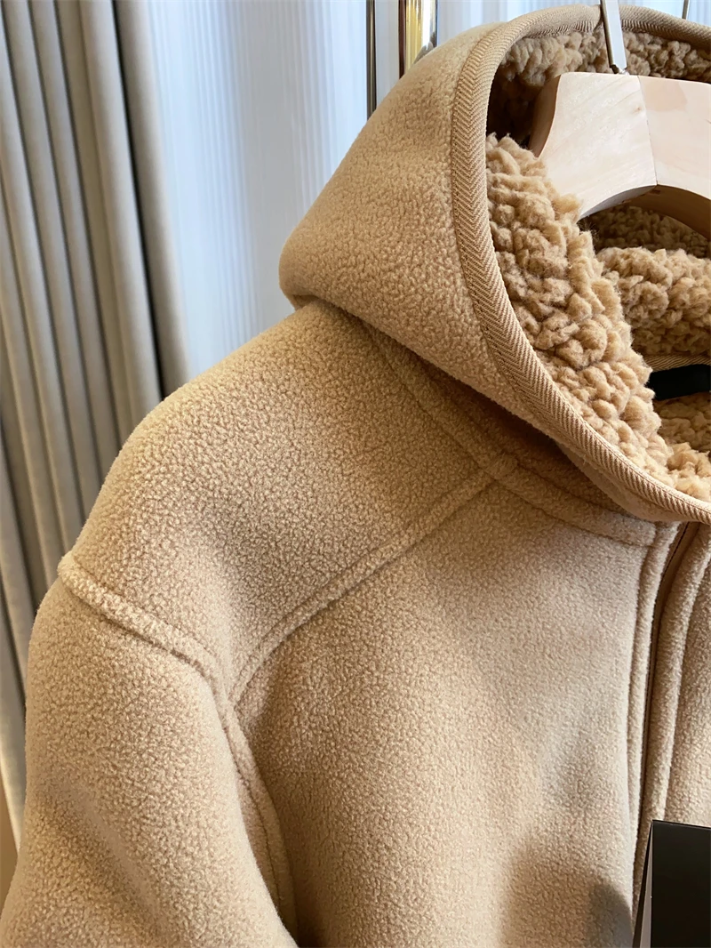 2026 Women Fleece Hoodies Spring Sweatshirts Zipper Pockets Long Sleeves Hooded Thick Loose Y2k Casual Office Lady Autumn Winter