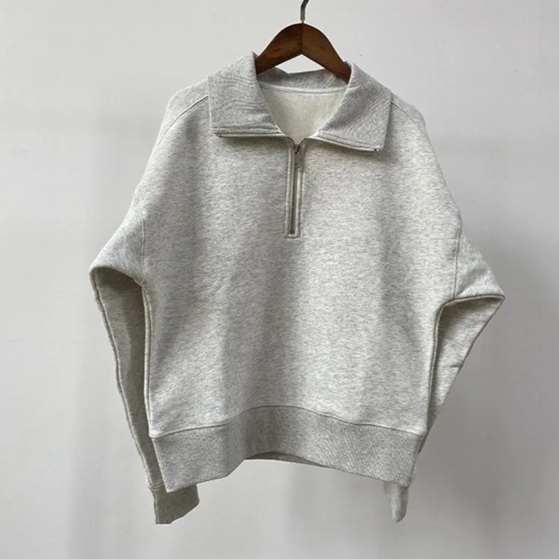 gray sweatshirts long Sleeve zipper autumn winter stand collar Sweatshirt women casual sweater female new