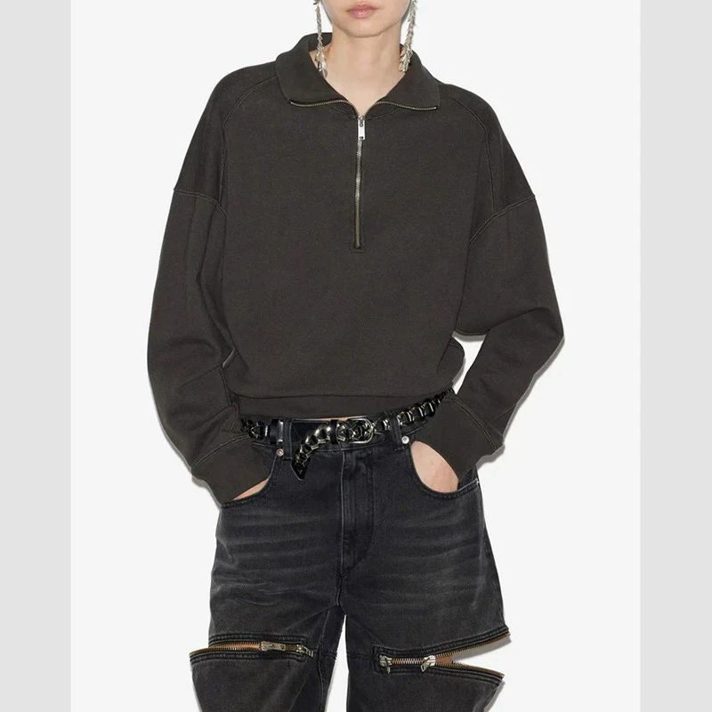 gray sweatshirts long Sleeve zipper autumn winter stand collar Sweatshirt women casual sweater female new