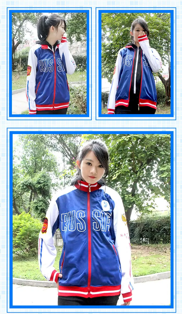 Russia Anime Yuri on Ice Yuri Plisetsky Cosplay Hoddies YURI!!! On ICE Jacket COS Costume Zip Fake Two-piece Coat for Girls