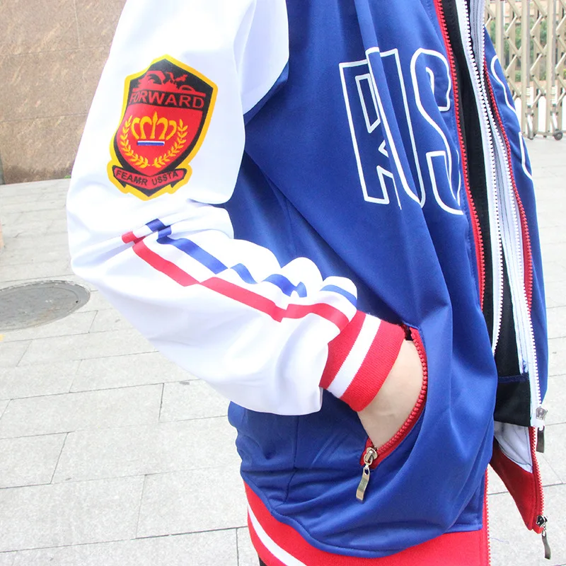 Russia Anime Yuri on Ice Yuri Plisetsky Cosplay Hoddies YURI!!! On ICE Jacket COS Costume Zip Fake Two-piece Coat for Girls