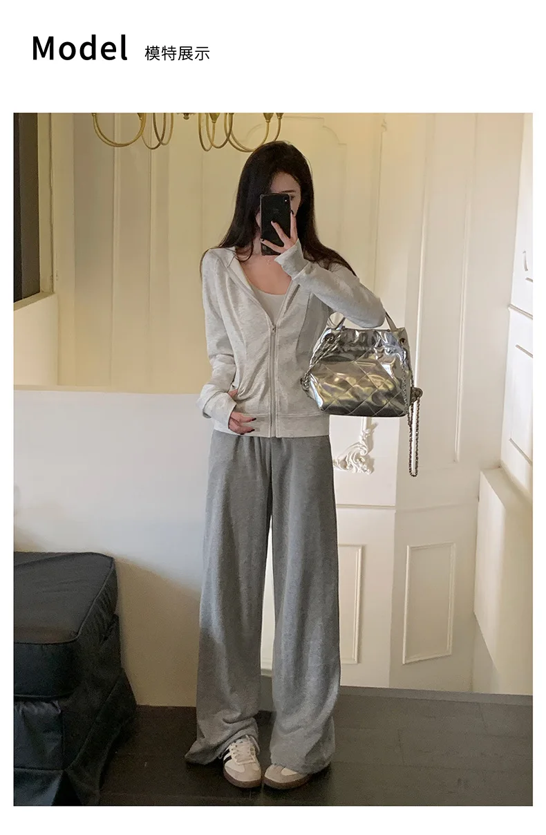 Casual Solid Zipped Hooded Sweatshirts Women Korean Style Slim Fit Sports Hoodie with Pocket Woman Spring Long Sleeve Outerwear