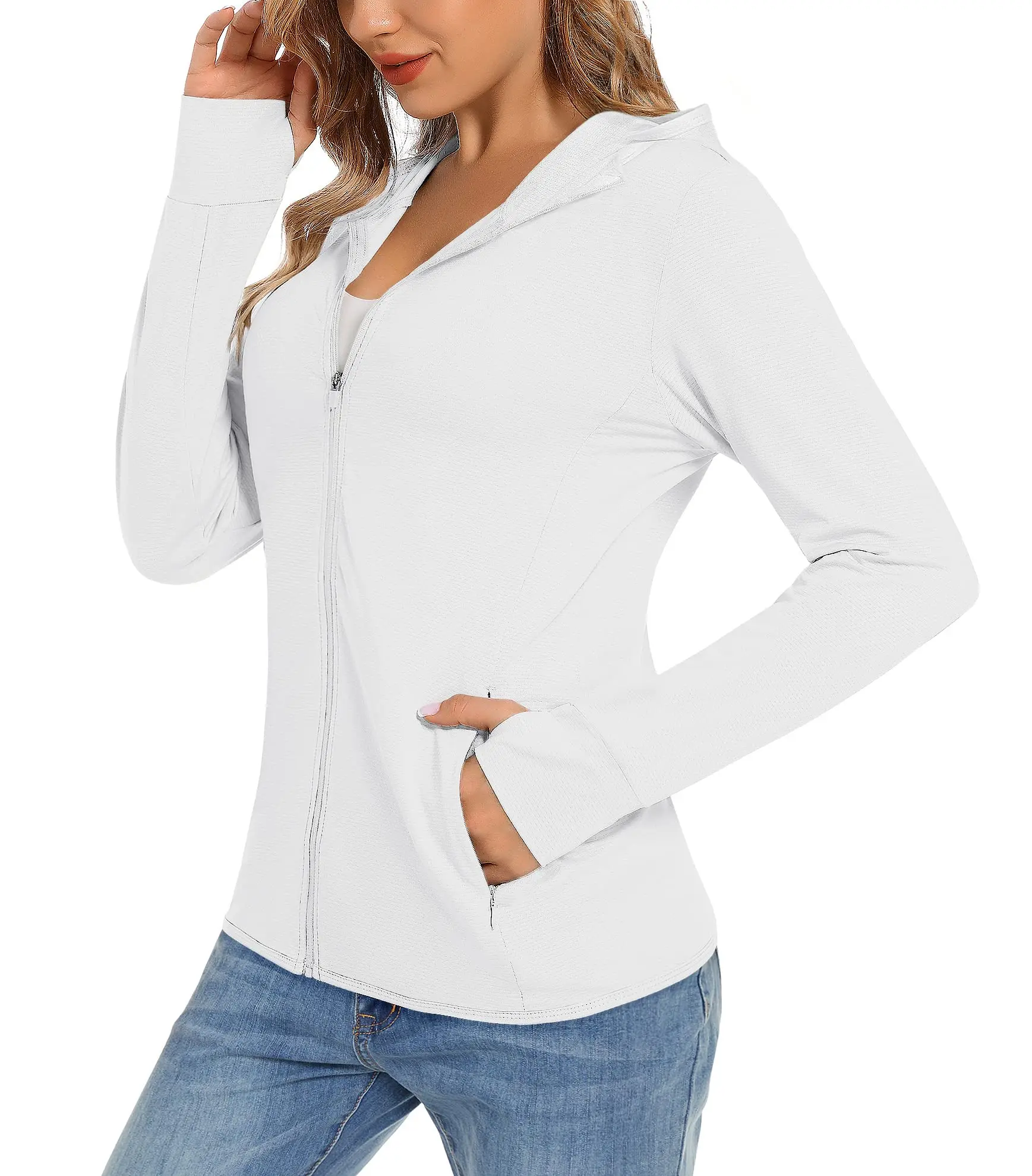 TACVASEN Summer Sun Protection Hoodies Womens Long Sleeve Casual Shirts UPF 50+ Sun Block Full Zip T-shirts With Zipper Pockets