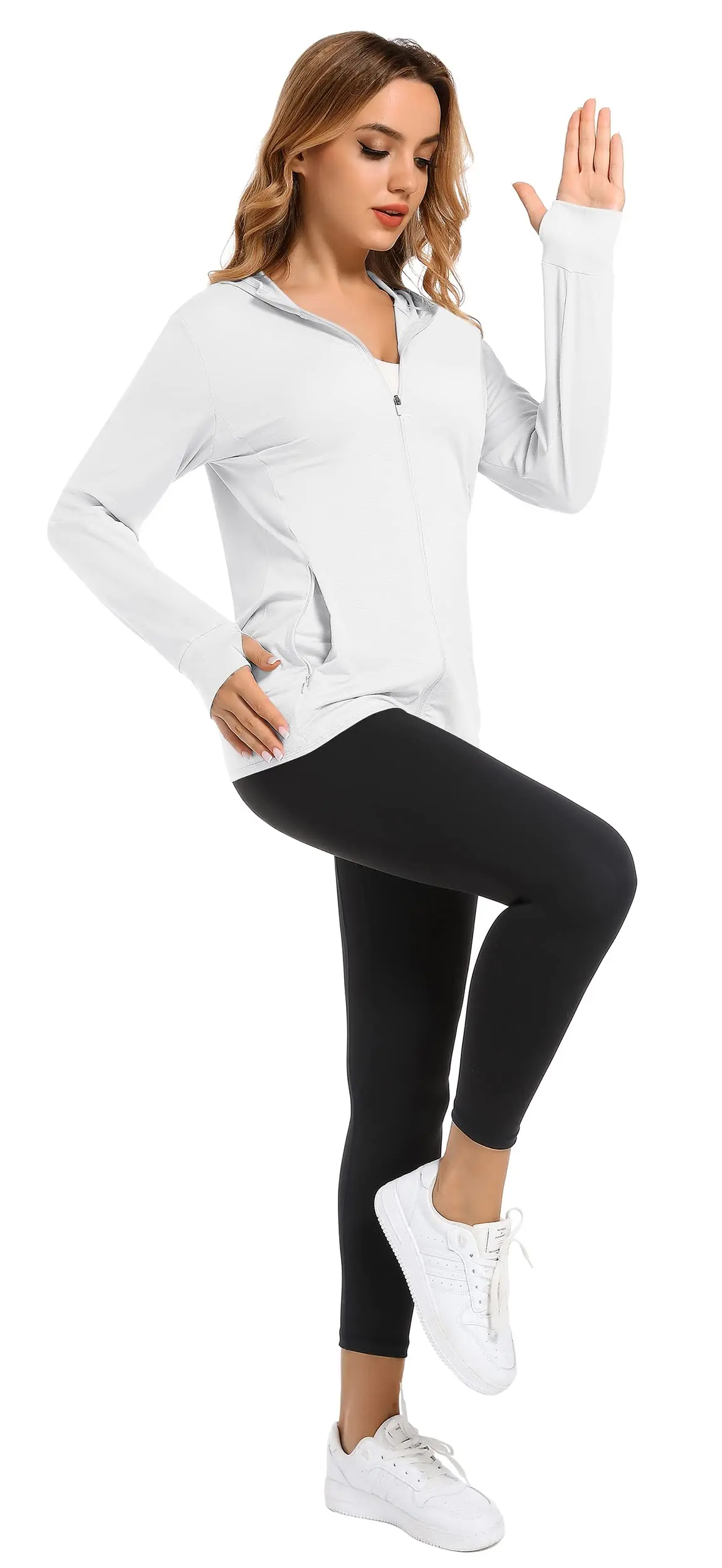 TACVASEN Summer Sun Protection Hoodies Womens Long Sleeve Casual Shirts UPF 50+ Sun Block Full Zip T-shirts With Zipper Pockets