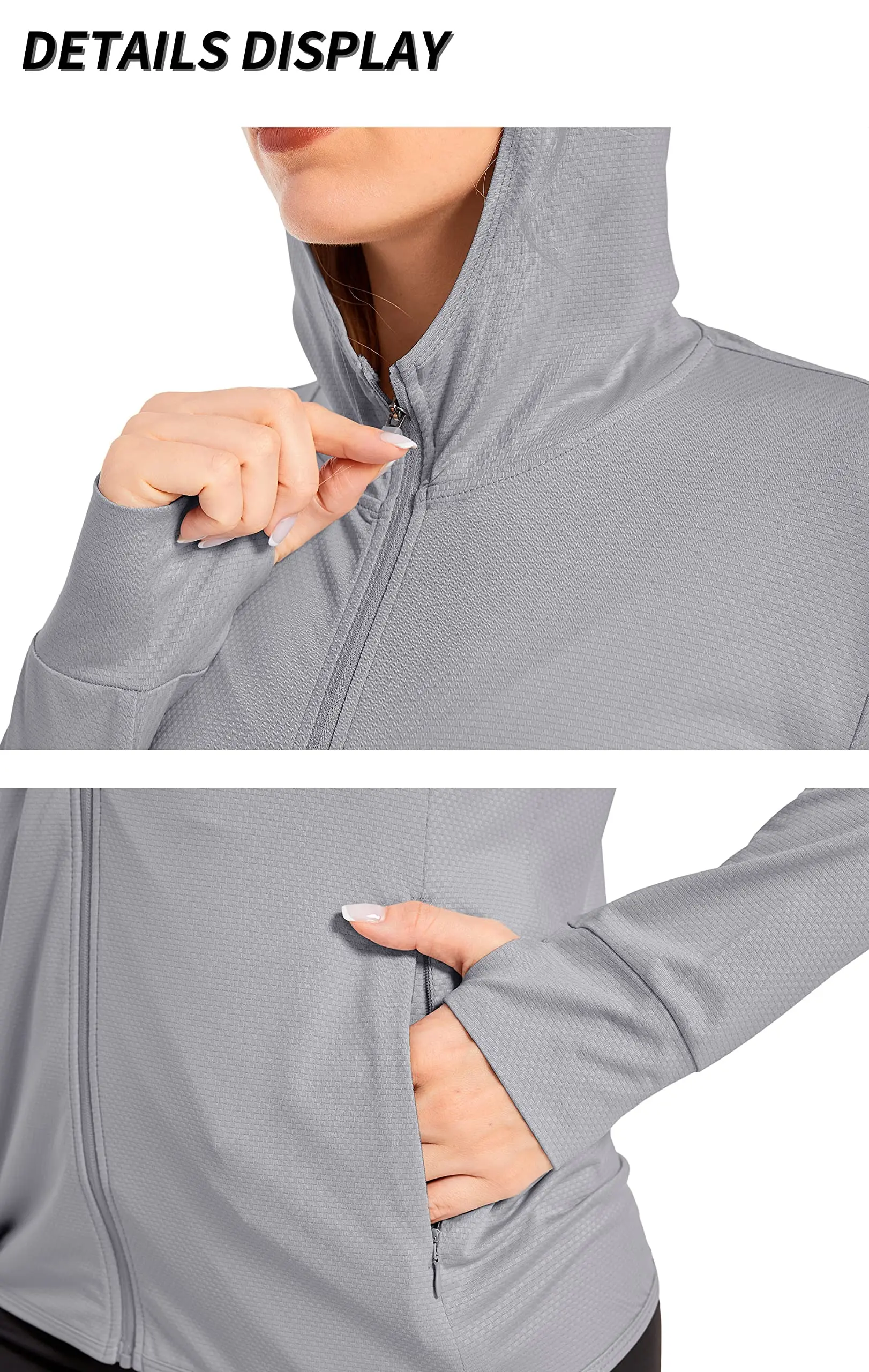 TACVASEN Summer Sun Protection Hoodies Womens Long Sleeve Casual Shirts UPF 50+ Sun Block Full Zip T-shirts With Zipper Pockets