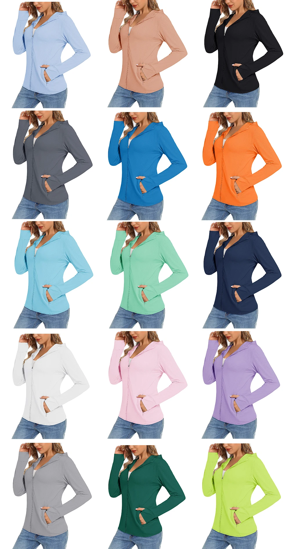 TACVASEN Summer Sun Protection Hoodies Womens Long Sleeve Casual Shirts UPF 50+ Sun Block Full Zip T-shirts With Zipper Pockets
