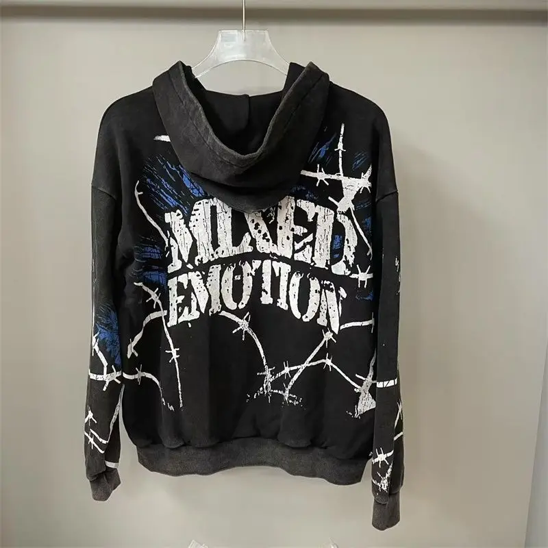 Mixed Emotion Zipper Hoodie Thin 100% Cotton Diamond Pattern Casual Streetwear Sweatshirt Mixed Emotion Jacket Pants