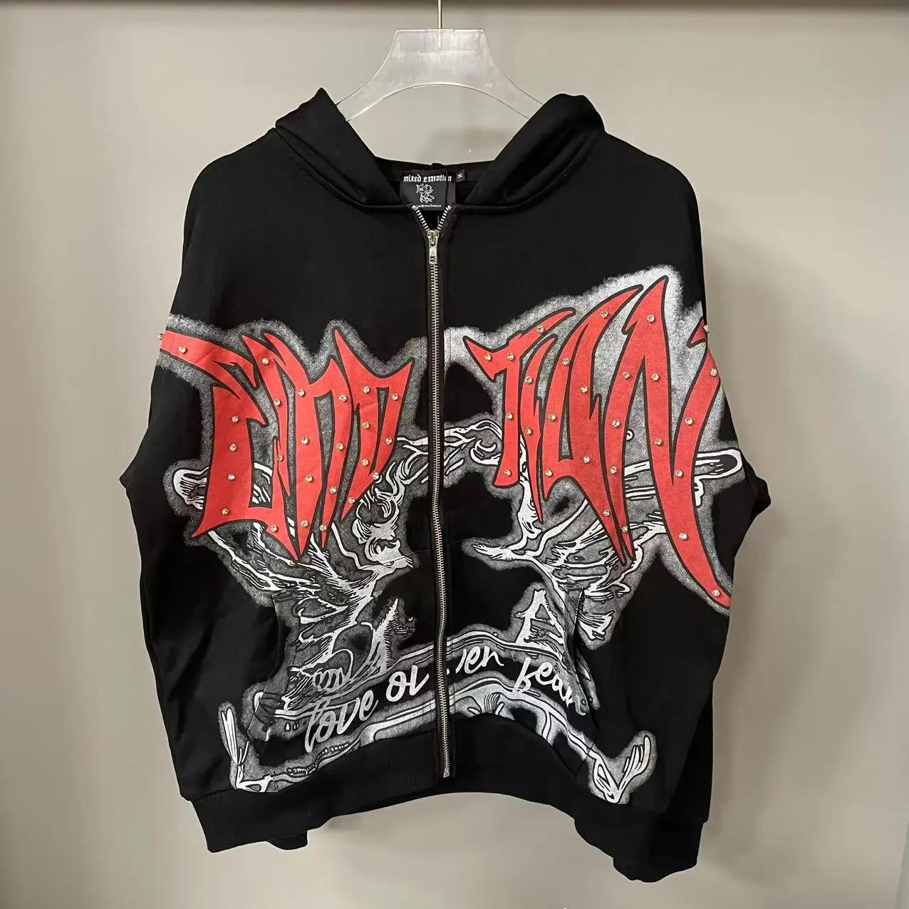 Mixed Emotion Zipper Hoodie Thin 100% Cotton Diamond Pattern Casual Streetwear Sweatshirt Mixed Emotion Jacket Pants