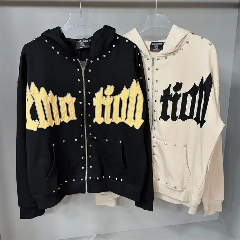 Mixed Emotion Zipper Hoodie Thin 100% Cotton Diamond Pattern Casual Streetwear Sweatshirt Mixed Emotion Jacket Pants