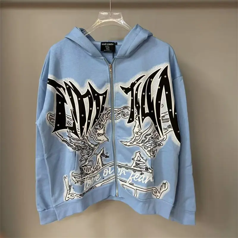 Mixed Emotion Zipper Hoodie Thin 100% Cotton Diamond Pattern Casual Streetwear Sweatshirt Mixed Emotion Jacket Pants