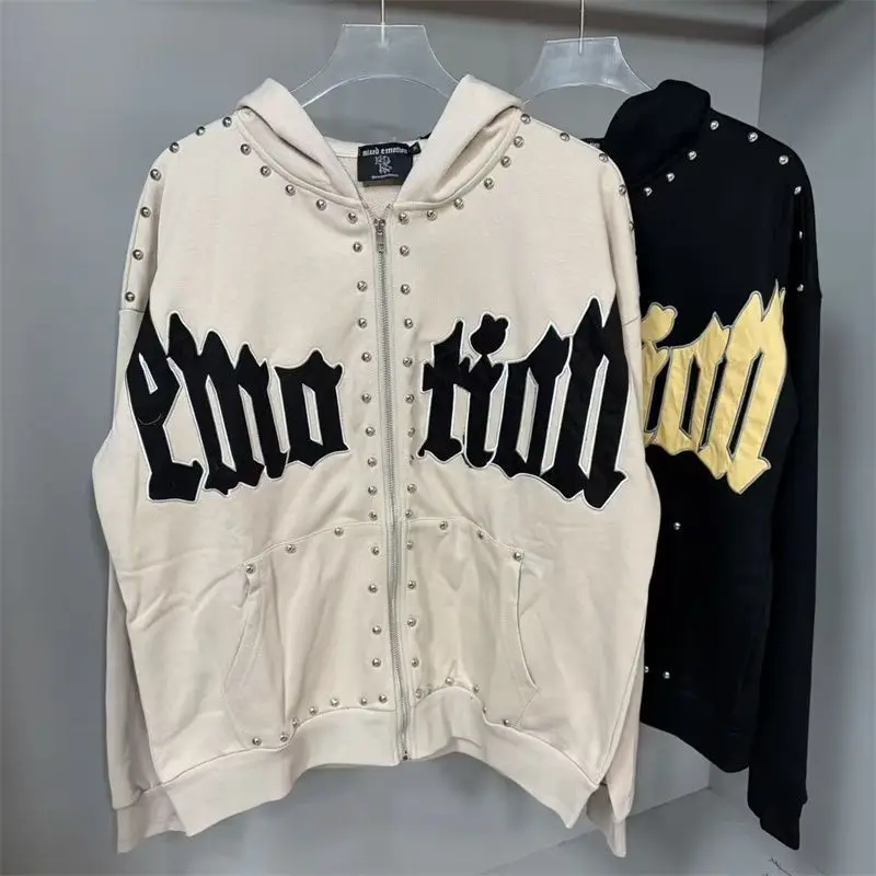 Mixed Emotion Zipper Hoodie Thin 100% Cotton Diamond Pattern Casual Streetwear Sweatshirt Mixed Emotion Jacket Pants