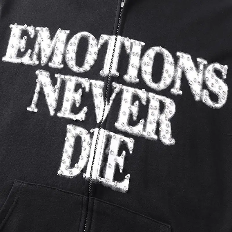 Mixed Emotion Zipper Hoodie Thin 100% Cotton Diamond Pattern Casual Streetwear Sweatshirt Mixed Emotion Jacket Pants