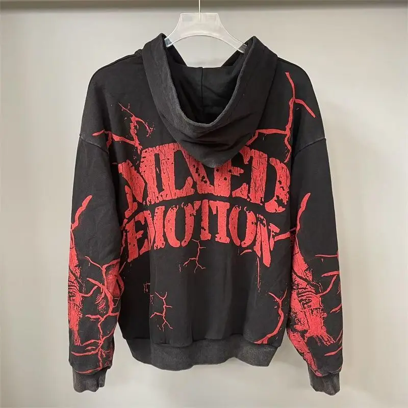 Mixed Emotion Zipper Hoodie Thin 100% Cotton Diamond Pattern Casual Streetwear Sweatshirt Mixed Emotion Jacket Pants