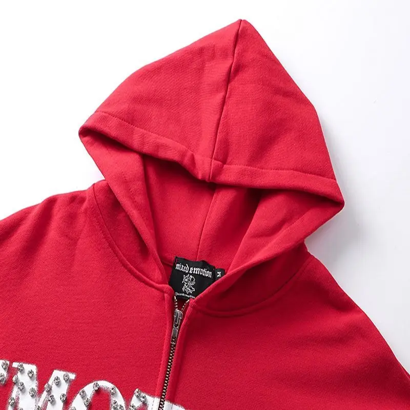 Mixed Emotion Zipper Hoodie Thin 100% Cotton Diamond Pattern Casual Streetwear Sweatshirt Mixed Emotion Jacket Pants