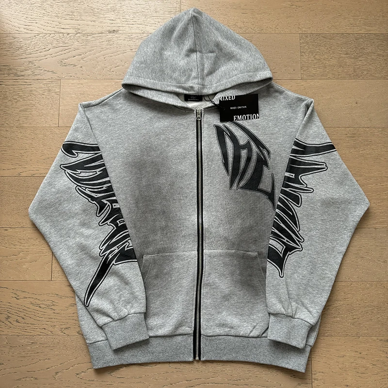 Mixed Emotion Zipper Hoodie Thin 100% Cotton Diamond Pattern Casual Streetwear Sweatshirt Mixed Emotion Jacket Pants
