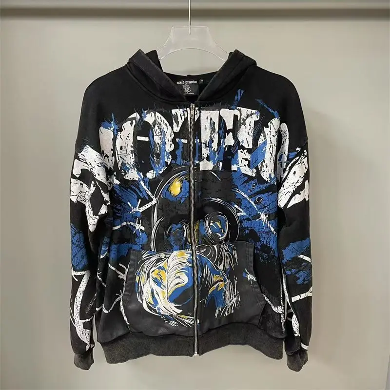 Mixed Emotion Zipper Hoodie Thin 100% Cotton Diamond Pattern Casual Streetwear Sweatshirt Mixed Emotion Jacket Pants
