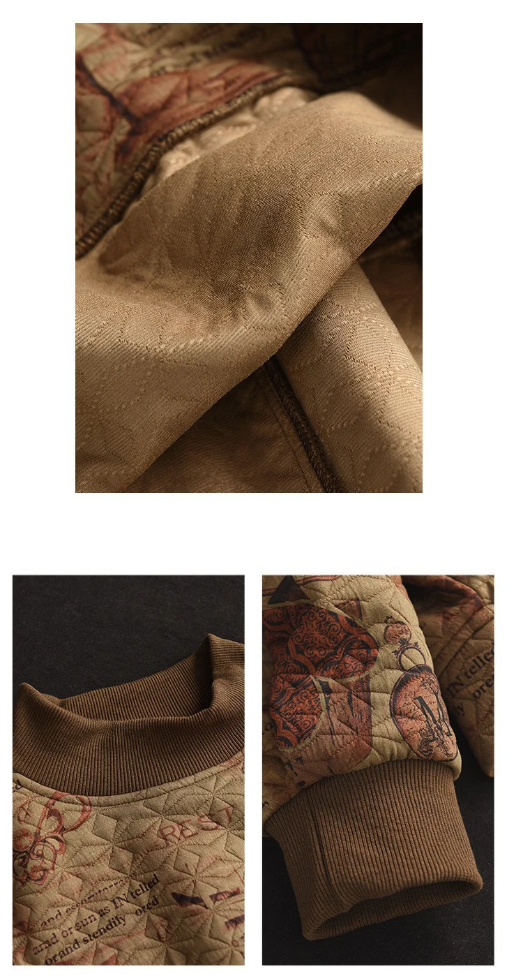 Vintage Print Cotton Linen Women Sweatshirt Fashion Patchwork Thicken Loose Pockets Literary Elegant Simple Cozy Female Pullover
