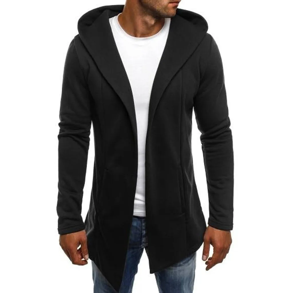Men Splicing Solid Color Trench Coat Jacket Cardigan Hooded New Autumn Winter Fashion Trend Brand Long Hoodies Roupa Masculina