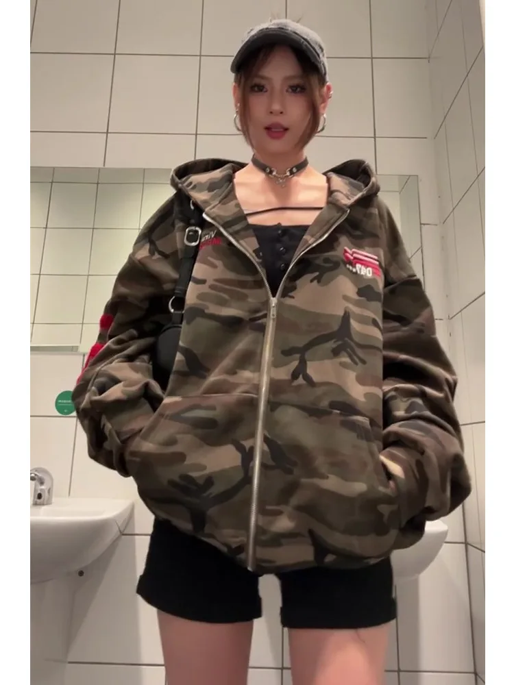 Unsiex Camouflage Hoodies 2025 Autumn Winter New Women's Style Retro Camo Hoodie Street Trend Loose Versatile Outerwear Top