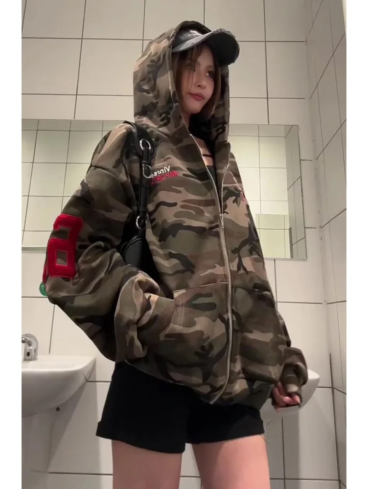 Unsiex Camouflage Hoodies 2025 Autumn Winter New Women's Style Retro Camo Hoodie Street Trend Loose Versatile Outerwear Top