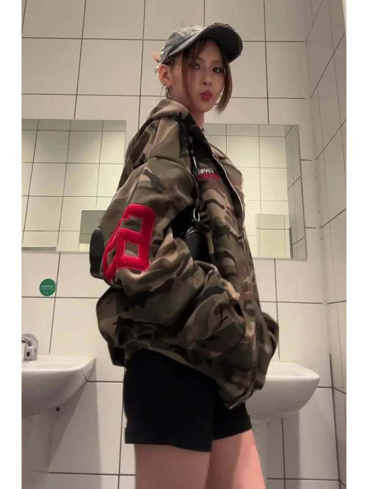 Unsiex Camouflage Hoodies 2025 Autumn Winter New Women's Style Retro Camo Hoodie Street Trend Loose Versatile Outerwear Top