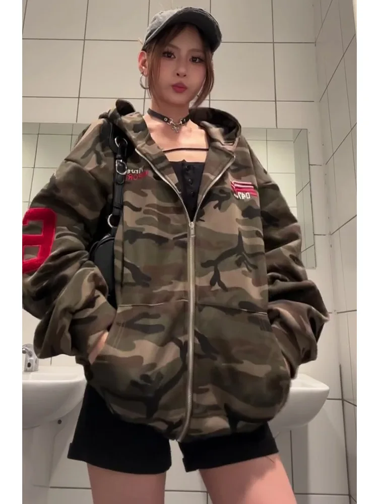 Unsiex Camouflage Hoodies 2025 Autumn Winter New Women's Style Retro Camo Hoodie Street Trend Loose Versatile Outerwear Top