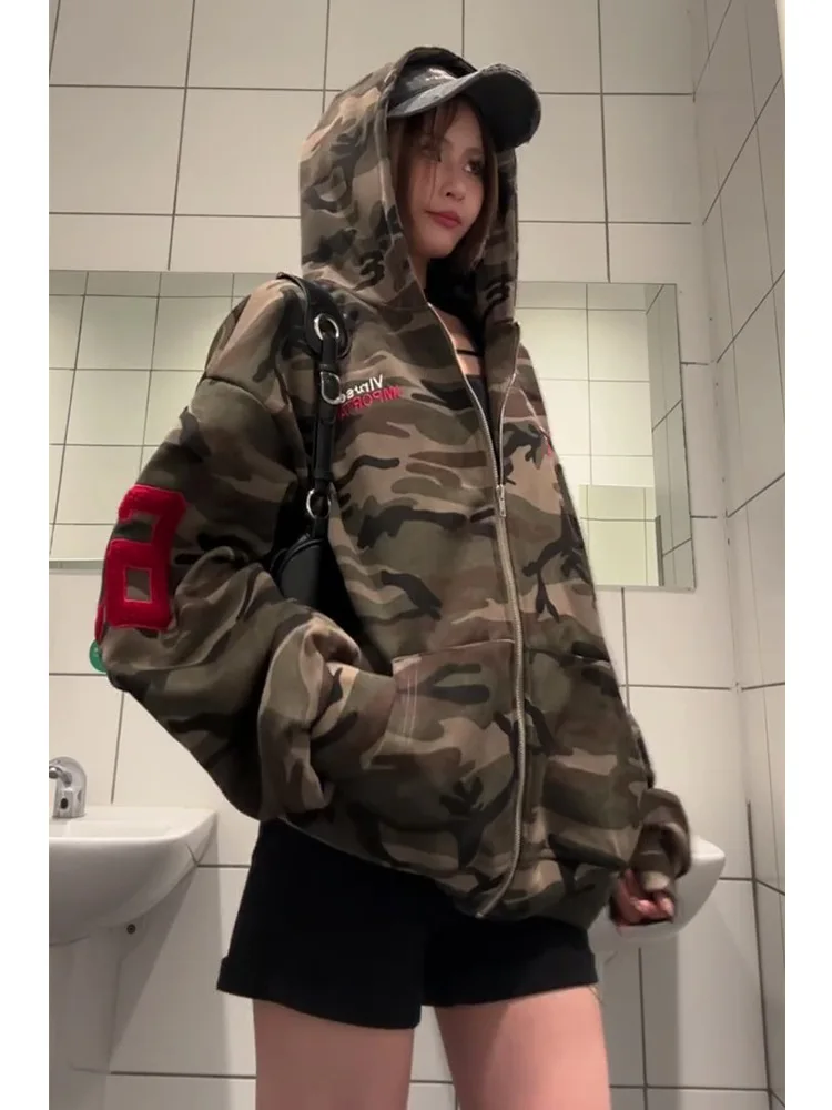 Unsiex Camouflage Hoodies 2025 Autumn Winter New Women's Style Retro Camo Hoodie Street Trend Loose Versatile Outerwear Top