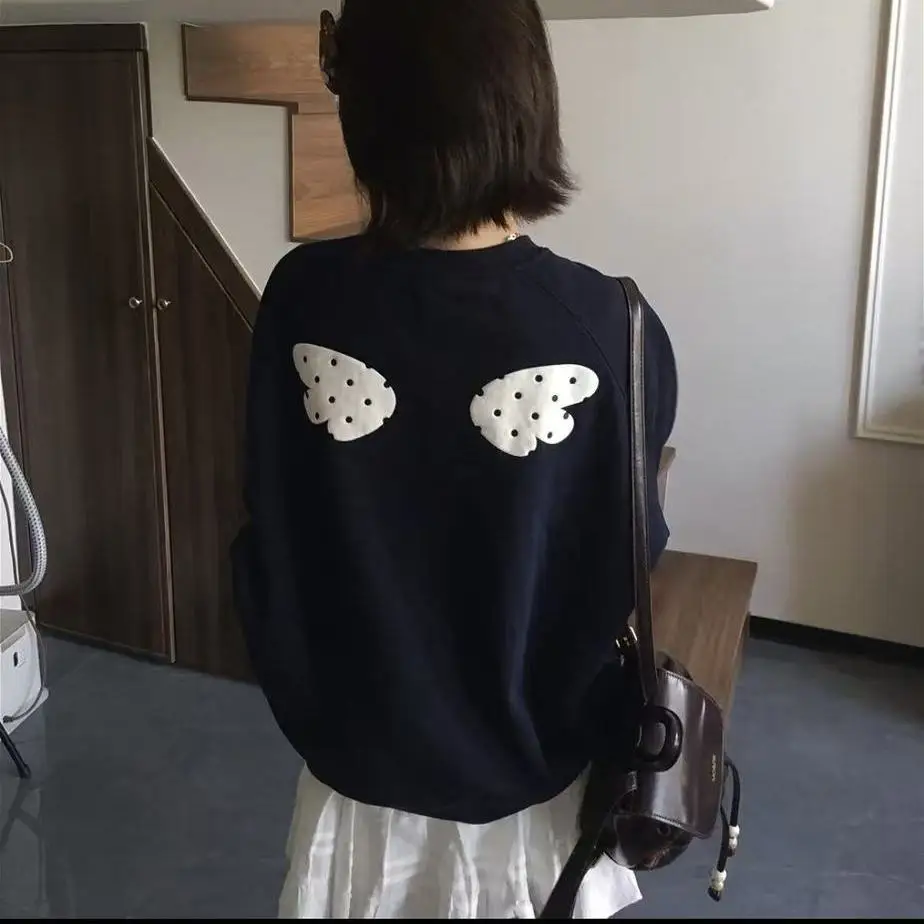 2026 Harajuku Polka Dot Wing Printing Autumn Hoodie Women Y2k Aesthetic Casual Loose Hoody Preppy Style Grunge Cute Sweatshirts