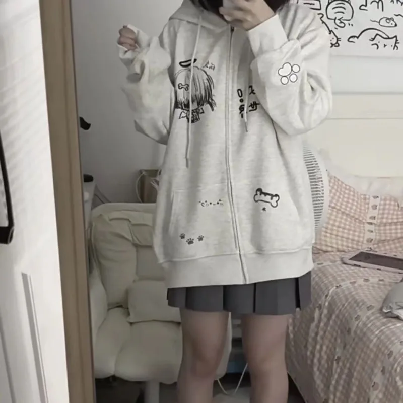 Zip Up Hoodie Jackets Japanese Sweatshirts Preppy Style 2025 Ropa Mujer Hooded Cartoon Zipper Casual Fashion Hoodies Y2k Tops