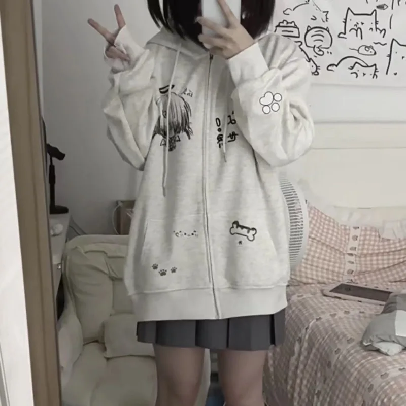 Zip Up Hoodie Jackets Japanese Sweatshirts Preppy Style 2025 Ropa Mujer Hooded Cartoon Zipper Casual Fashion Hoodies Y2k Tops