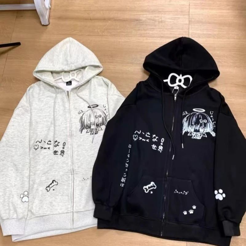 Zip Up Hoodie Jackets Japanese Sweatshirts Preppy Style 2025 Ropa Mujer Hooded Cartoon Zipper Casual Fashion Hoodies Y2k Tops