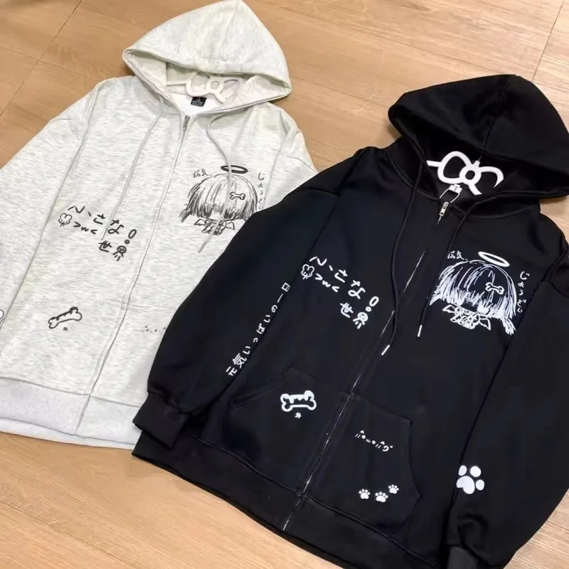 Zip Up Hoodie Jackets Japanese Sweatshirts Preppy Style 2025 Ropa Mujer Hooded Cartoon Zipper Casual Fashion Hoodies Y2k Tops